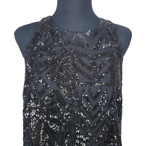 Everly Sequined Top Sz Large Black Jazz Sparkle New Years Cocktails Halter Glam - Picture 8 of 16